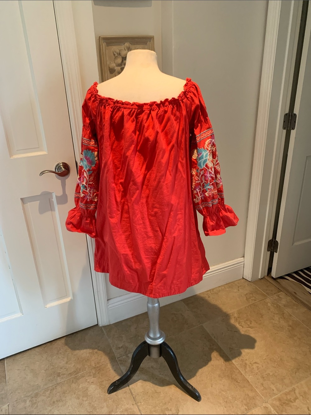 Free People Red Off-Shoulder Embroidered Tunic - Picture 2 of 6